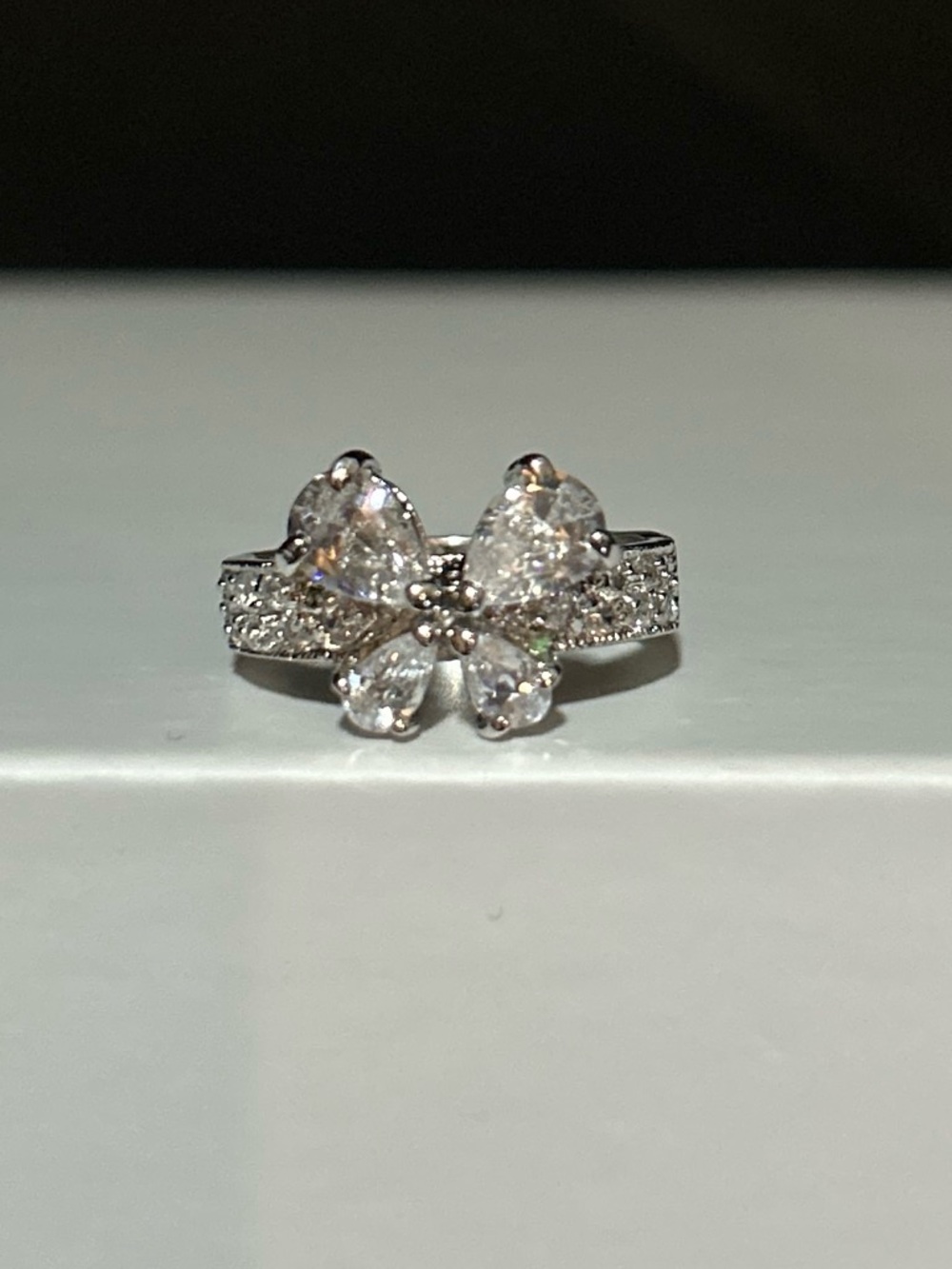 Silver Butterfly Cluster Ring with cubic zirconia Stones